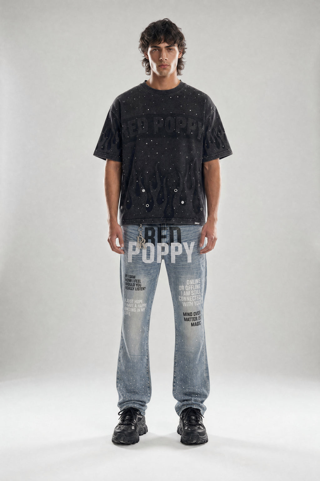 Red Poppy Flame Tee - Embellished