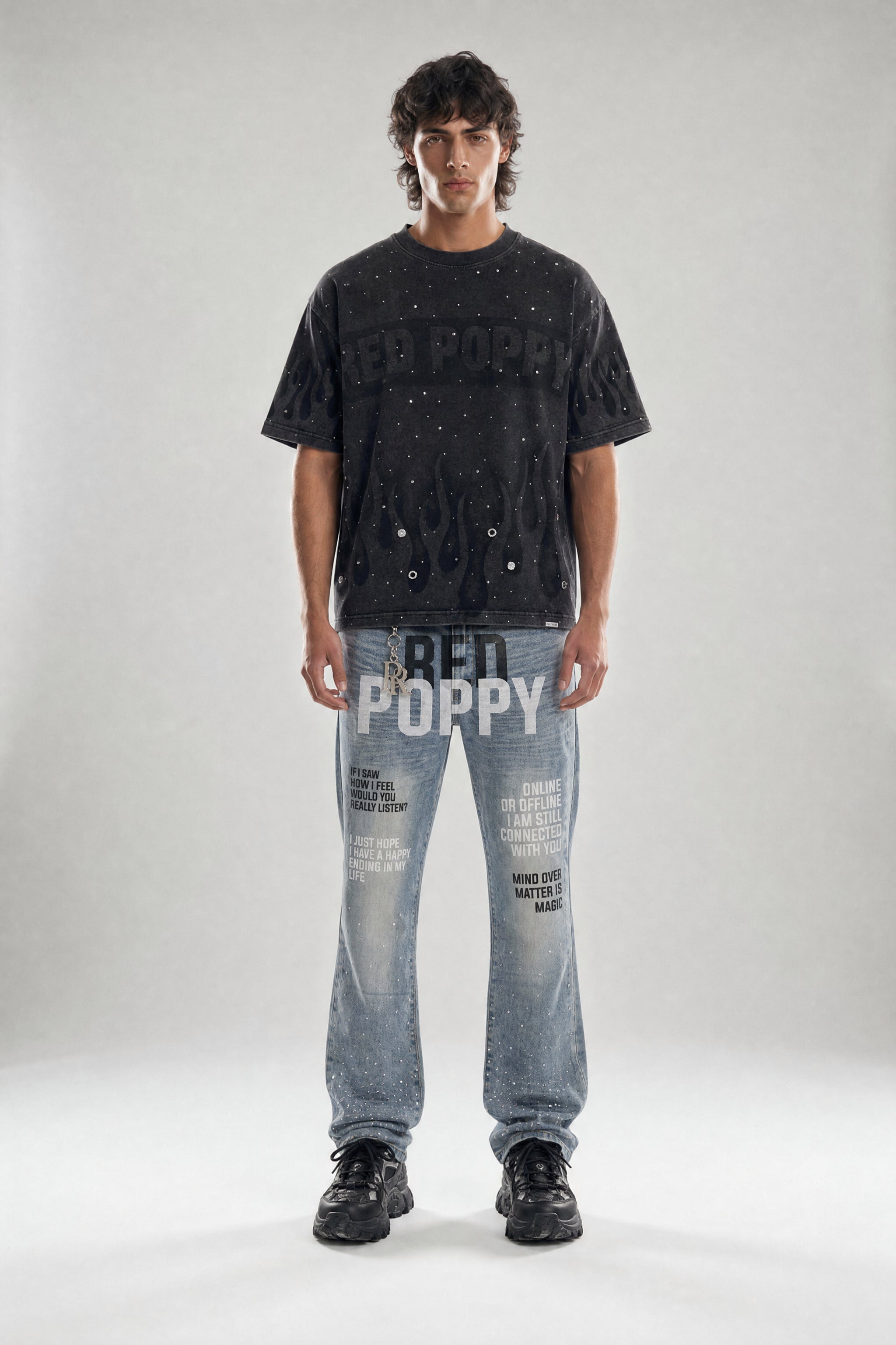 Red Poppy Flame Tee - Embellished