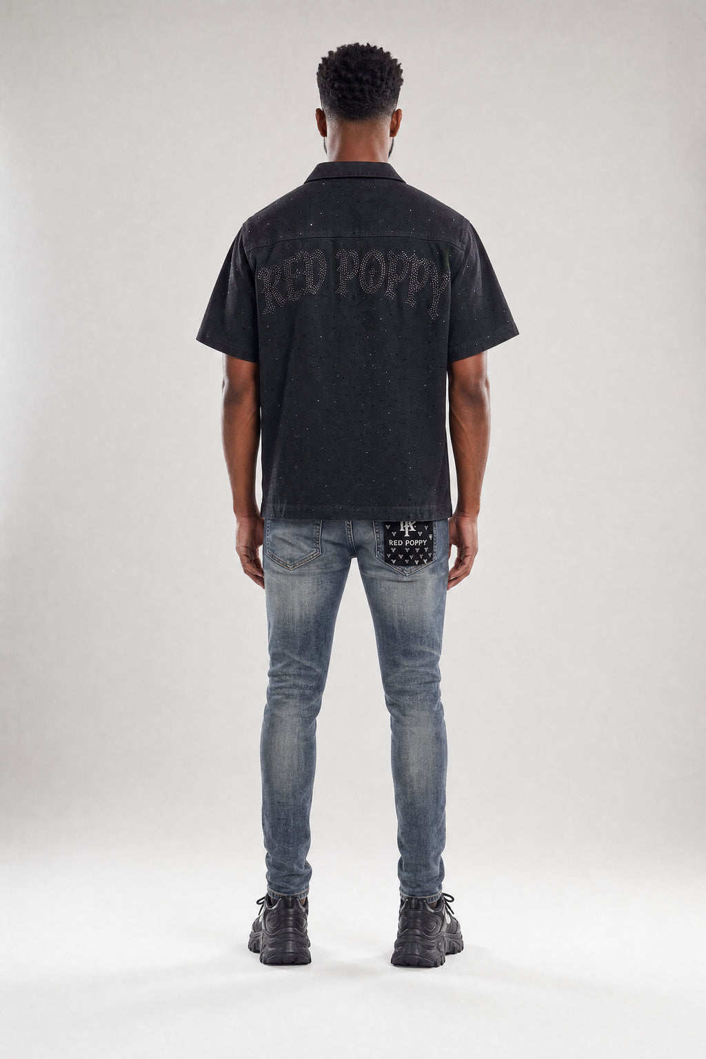 Red Poppy Script Jeans - Studded