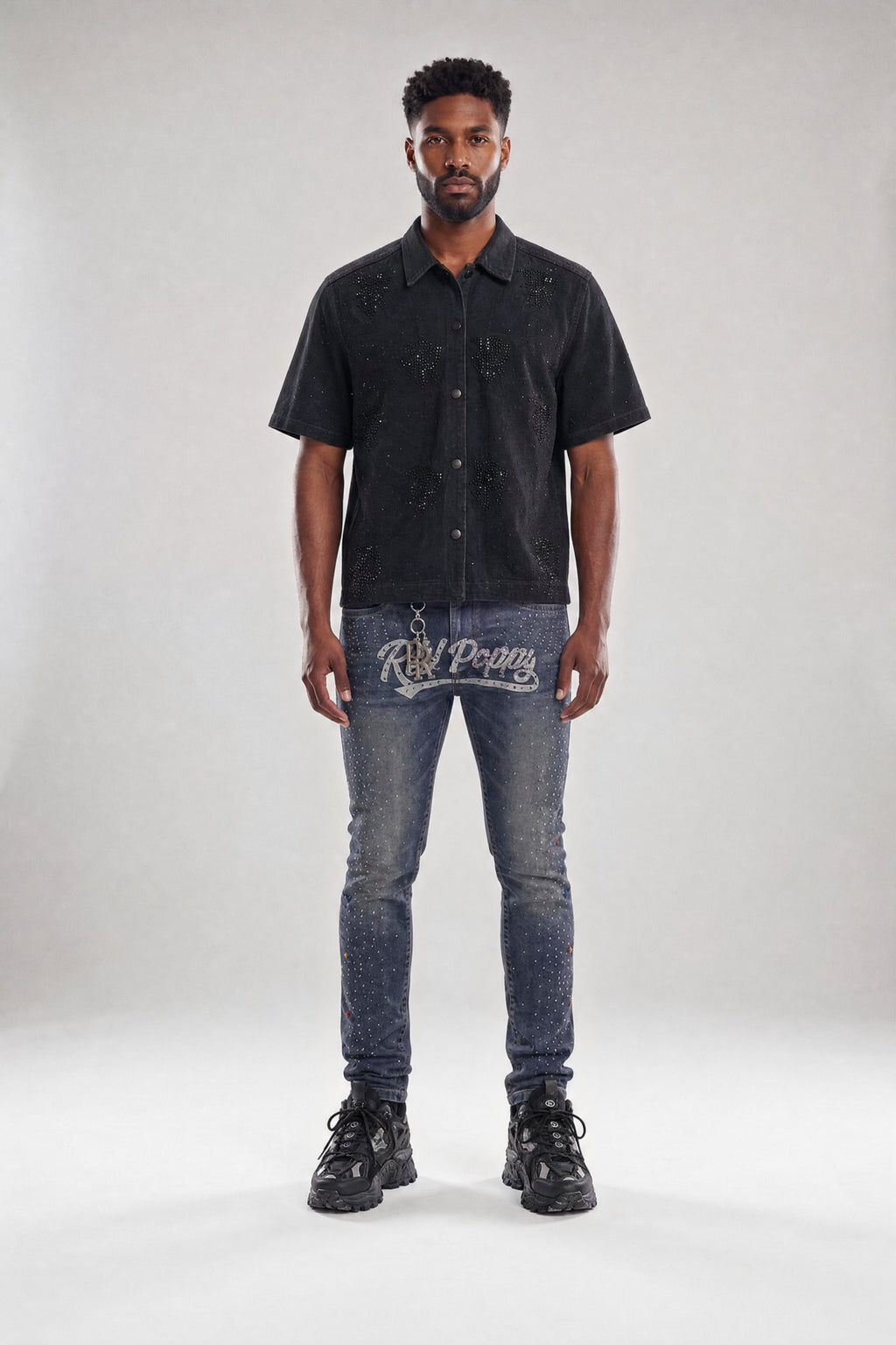 Red Poppy Script Jeans - Studded