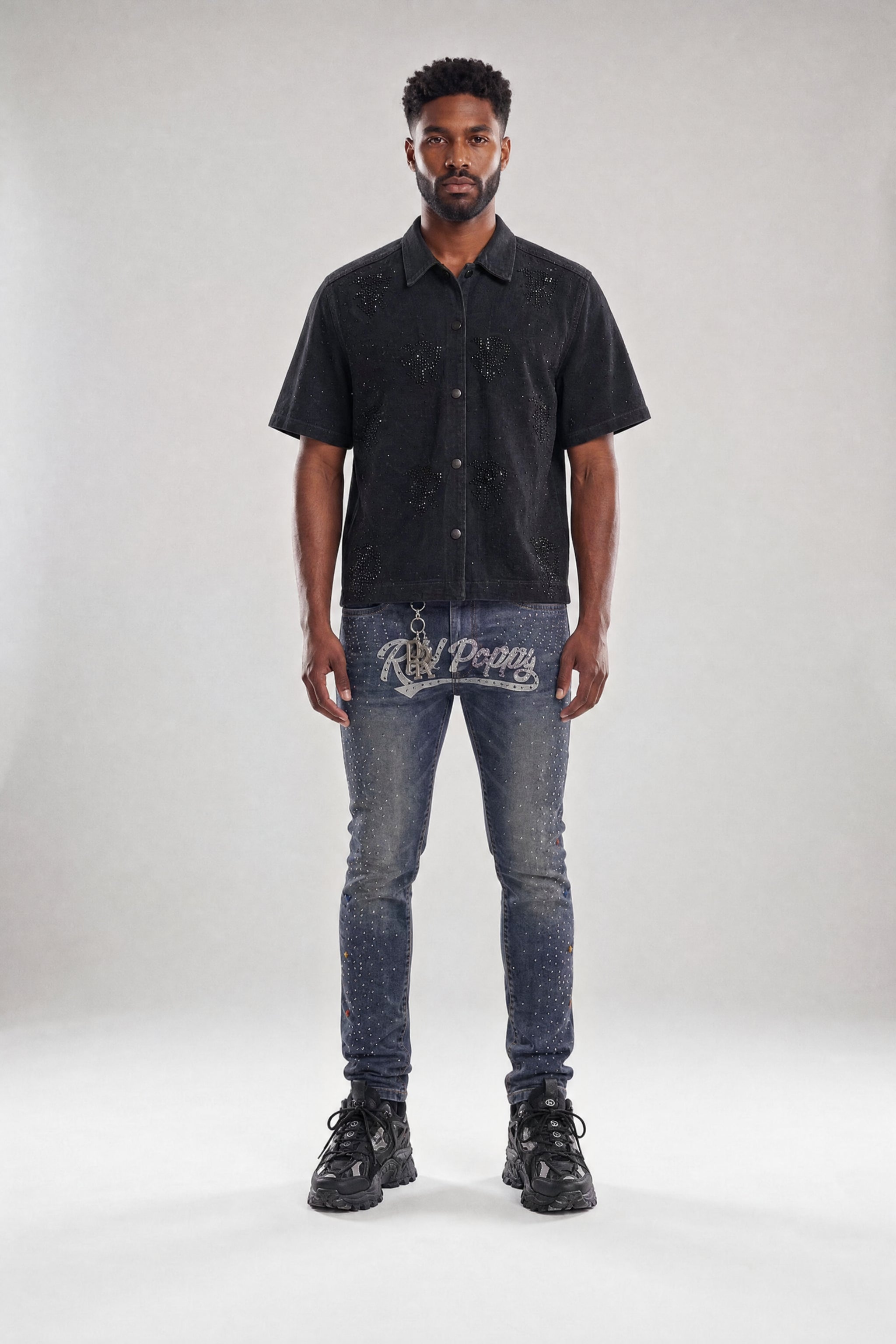 Red Poppy Script Jeans - Studded