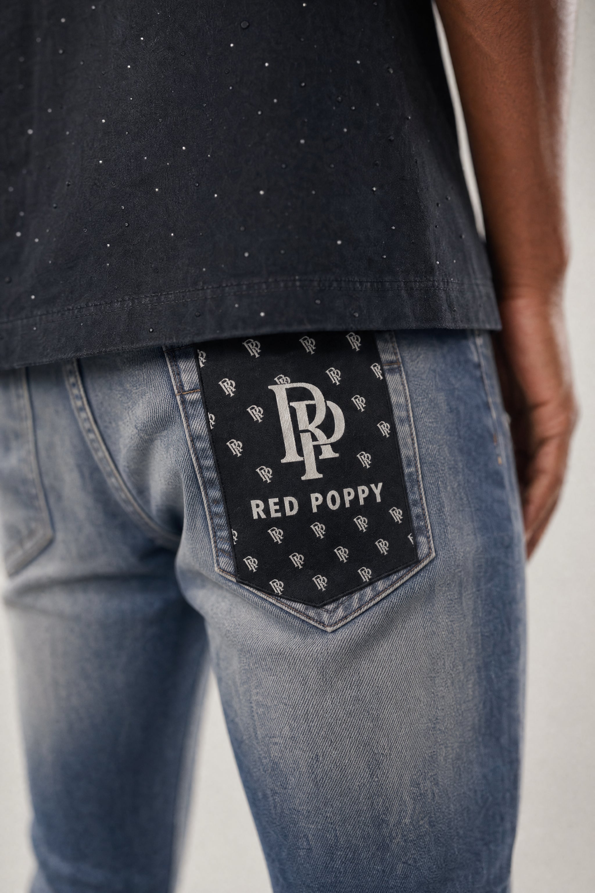 Red Poppy Script Jeans - Studded