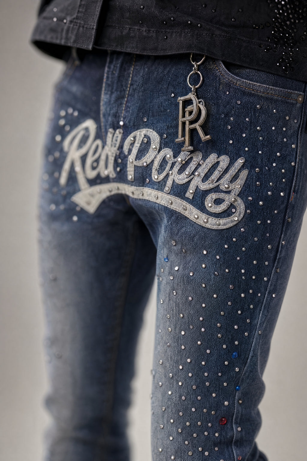 Red Poppy Script Jeans - Studded