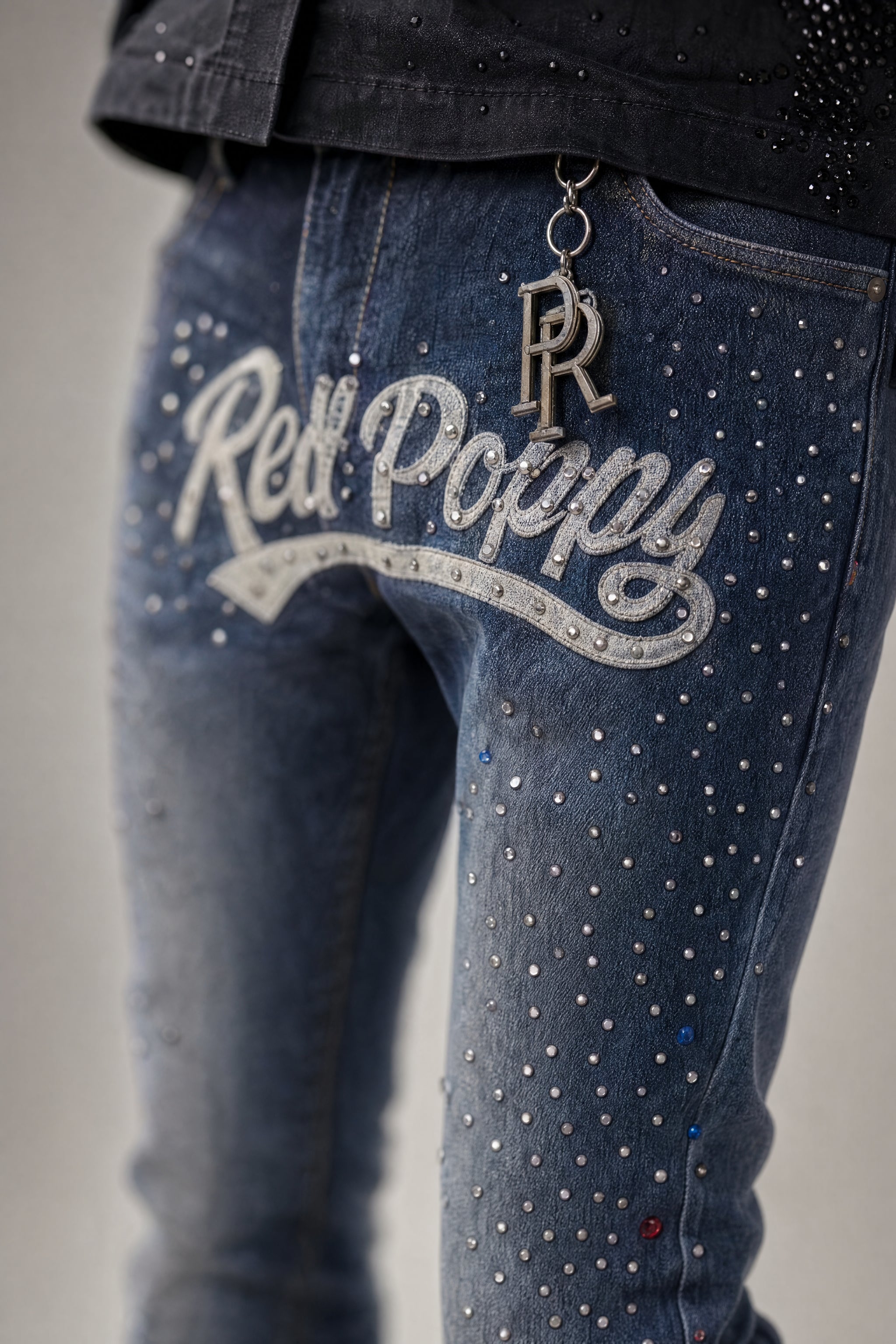 Red Poppy Script Jeans - Studded