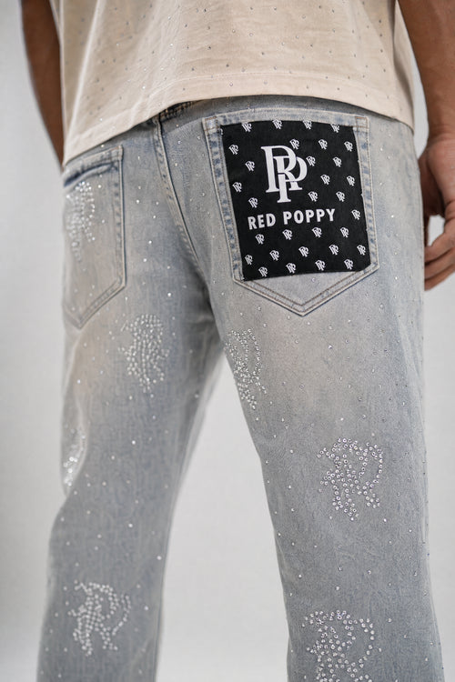 Red Poppy Embroidered Jeans - Stacked