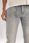 Red Poppy Embroidered Jeans - Stacked