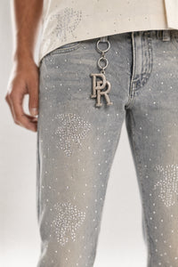 Red Poppy Embroidered Jeans - Stacked
