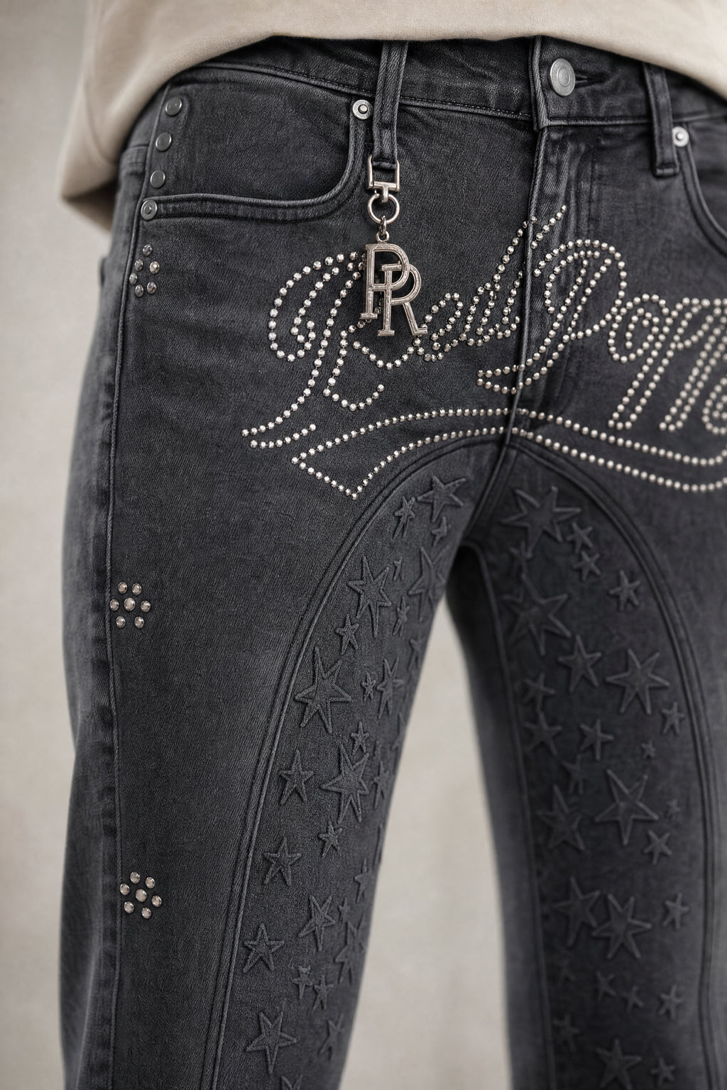 Red Poppy Script Jeans - Embroidered