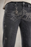 Red Poppy Script Jeans - Embroidered