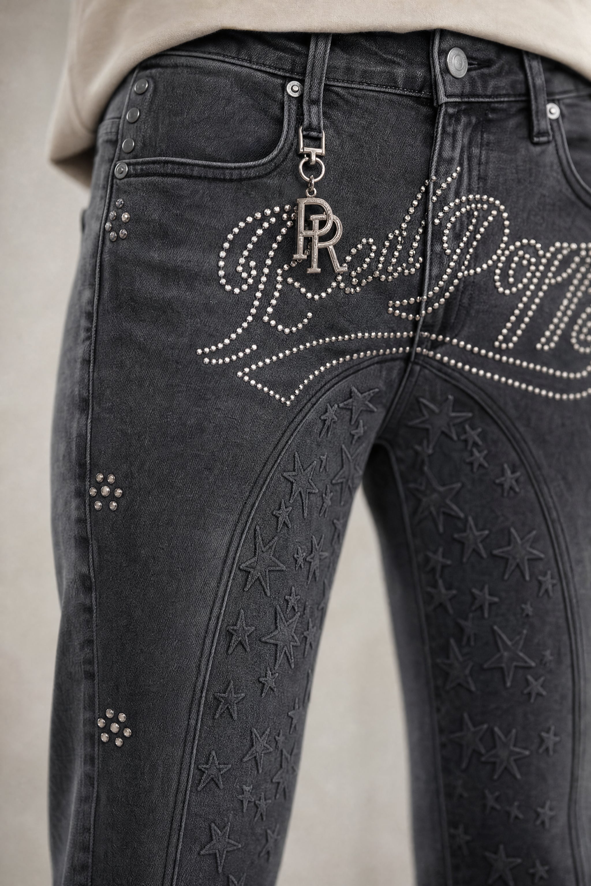 Red Poppy Script Jeans - Embroidered
