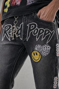 Red Poppy Stacked Flare Fit Jeans - Black