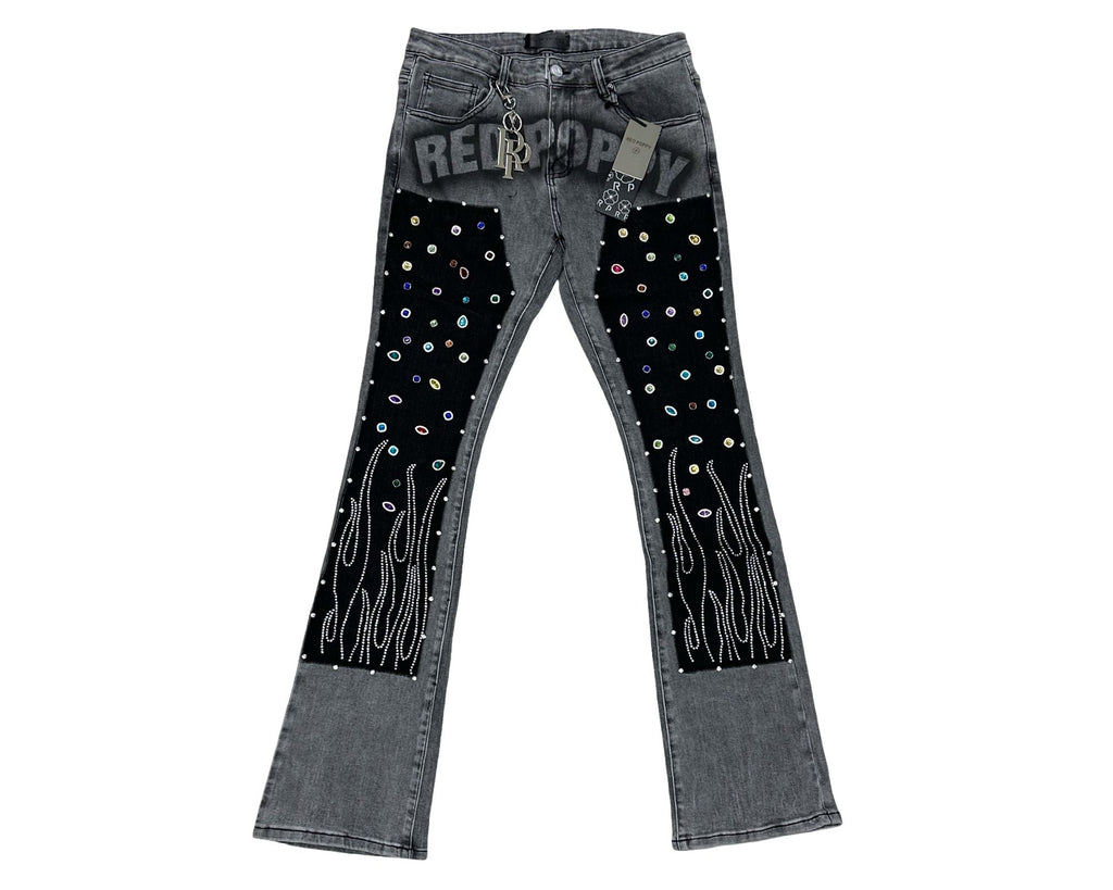 Red Poppy Flame Jeans - Embellished