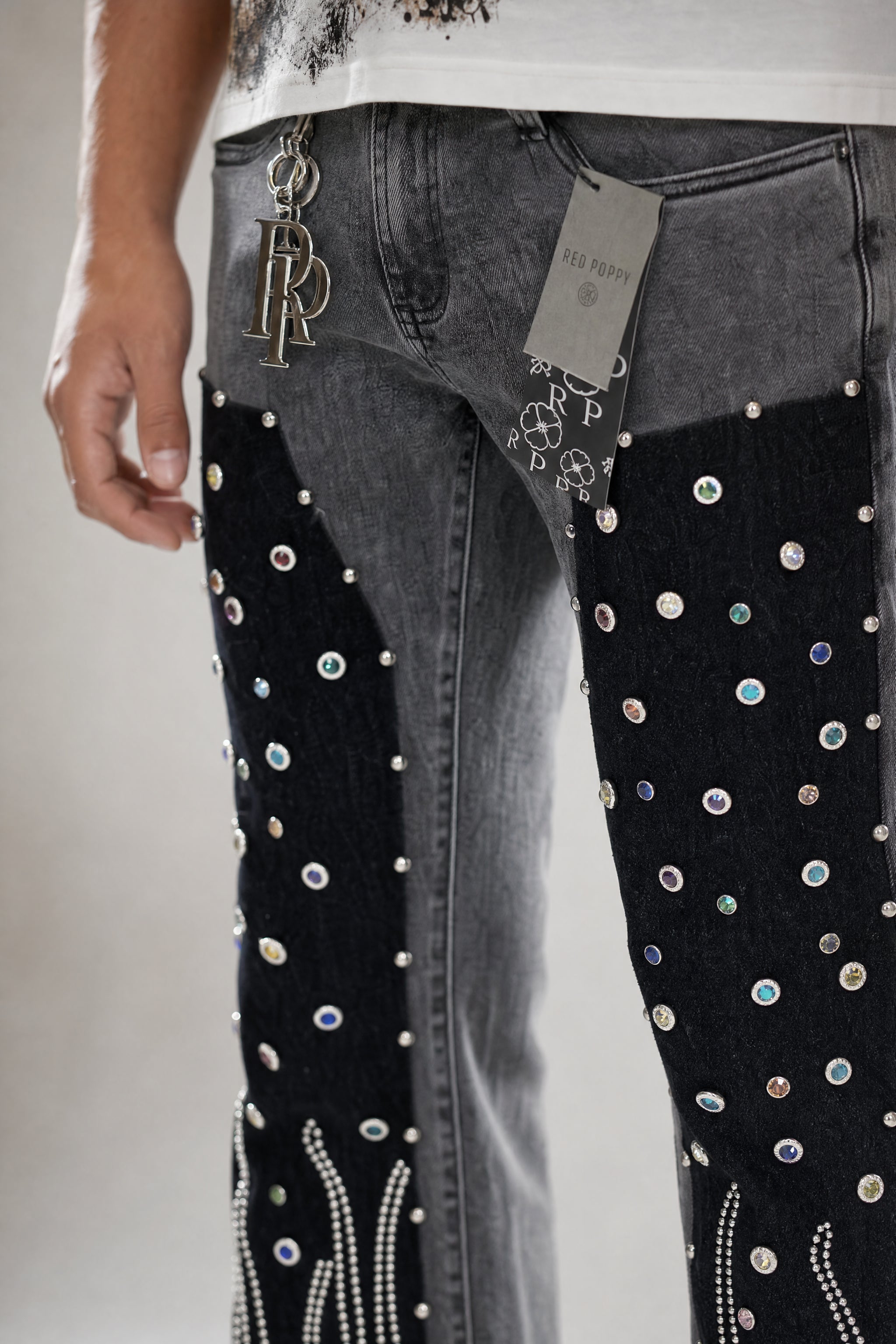 Red Poppy Flame Jeans - Embellished