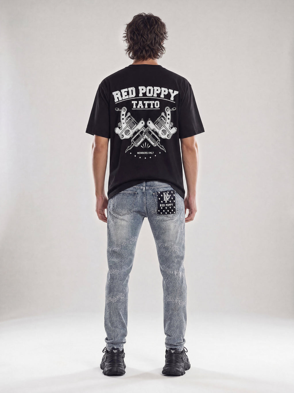 Red Poppy Script Jeans - Graphic