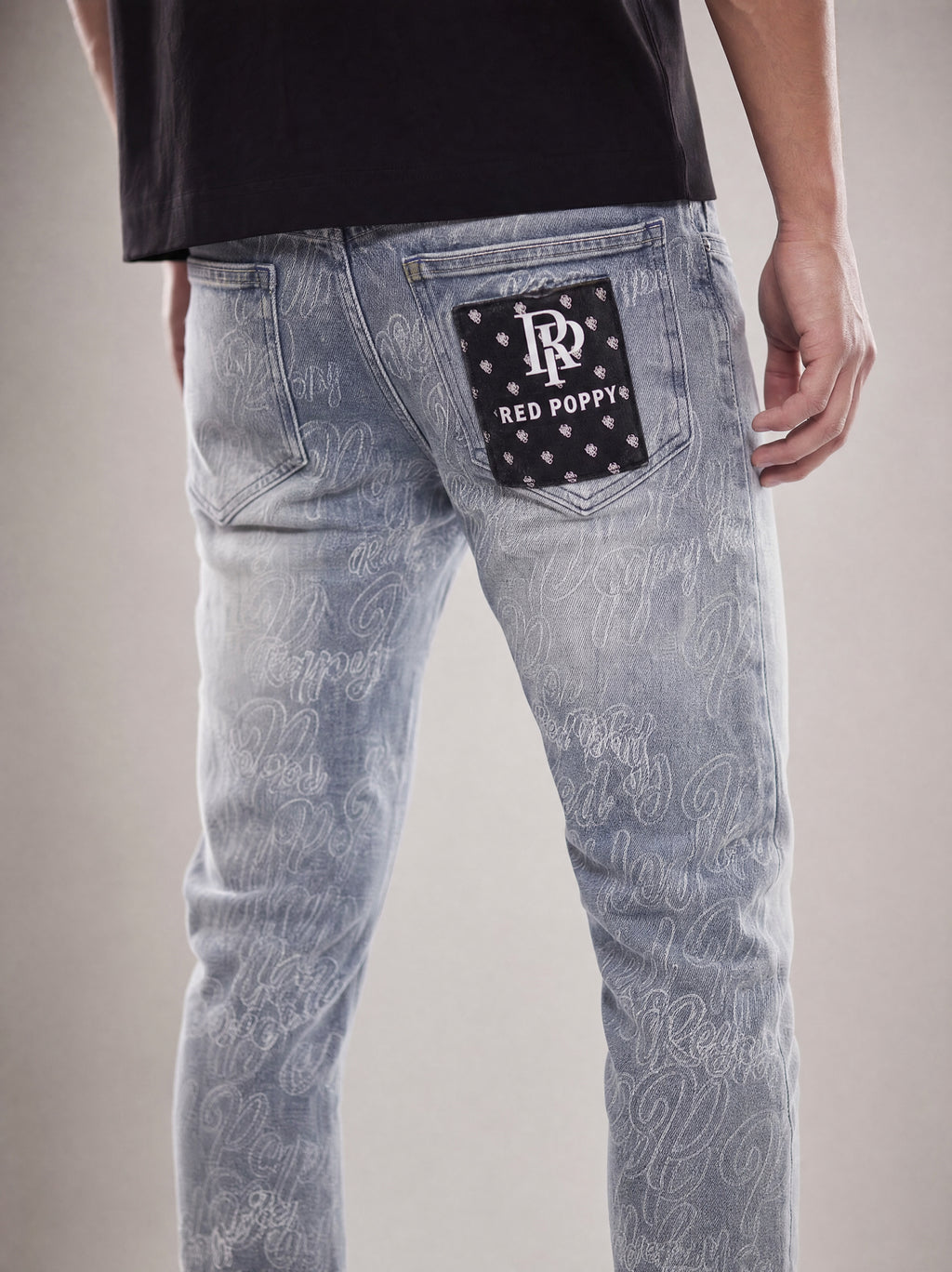 Red Poppy Script Jeans - Graphic