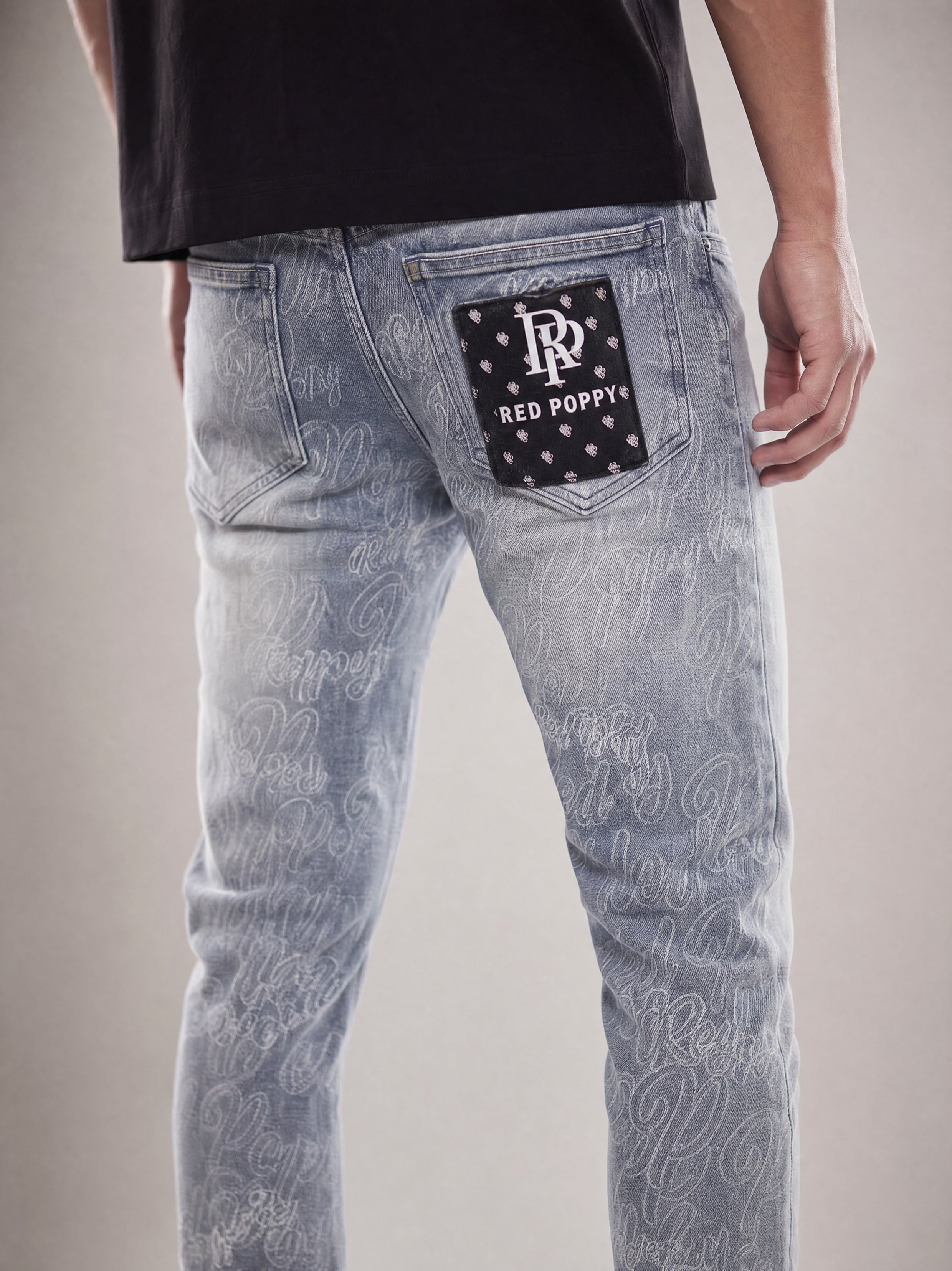 Red Poppy Script Jeans - Graphic