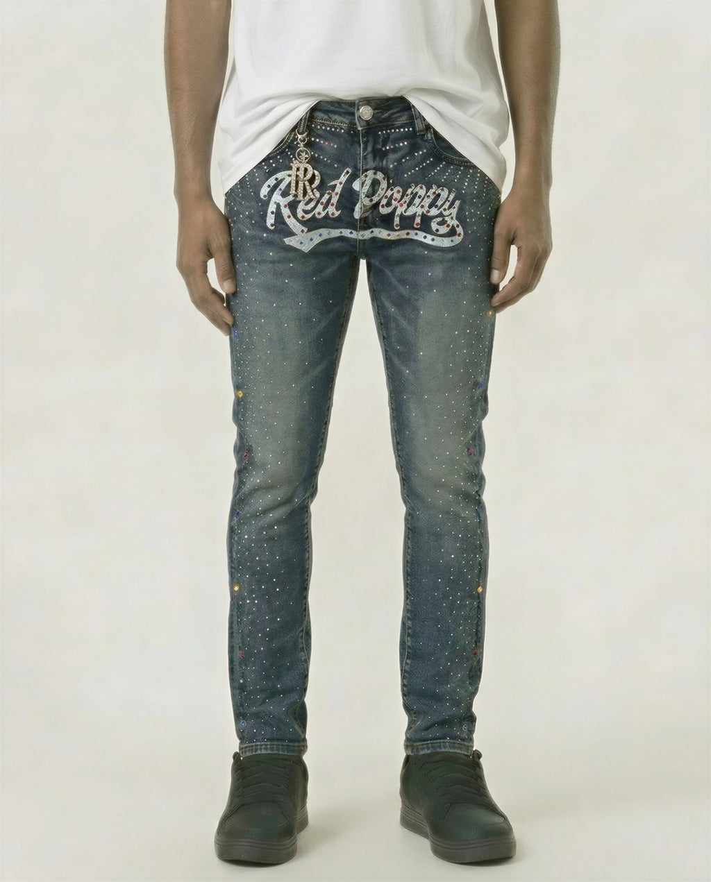 Red Poppy Graphic Jeans - Studded