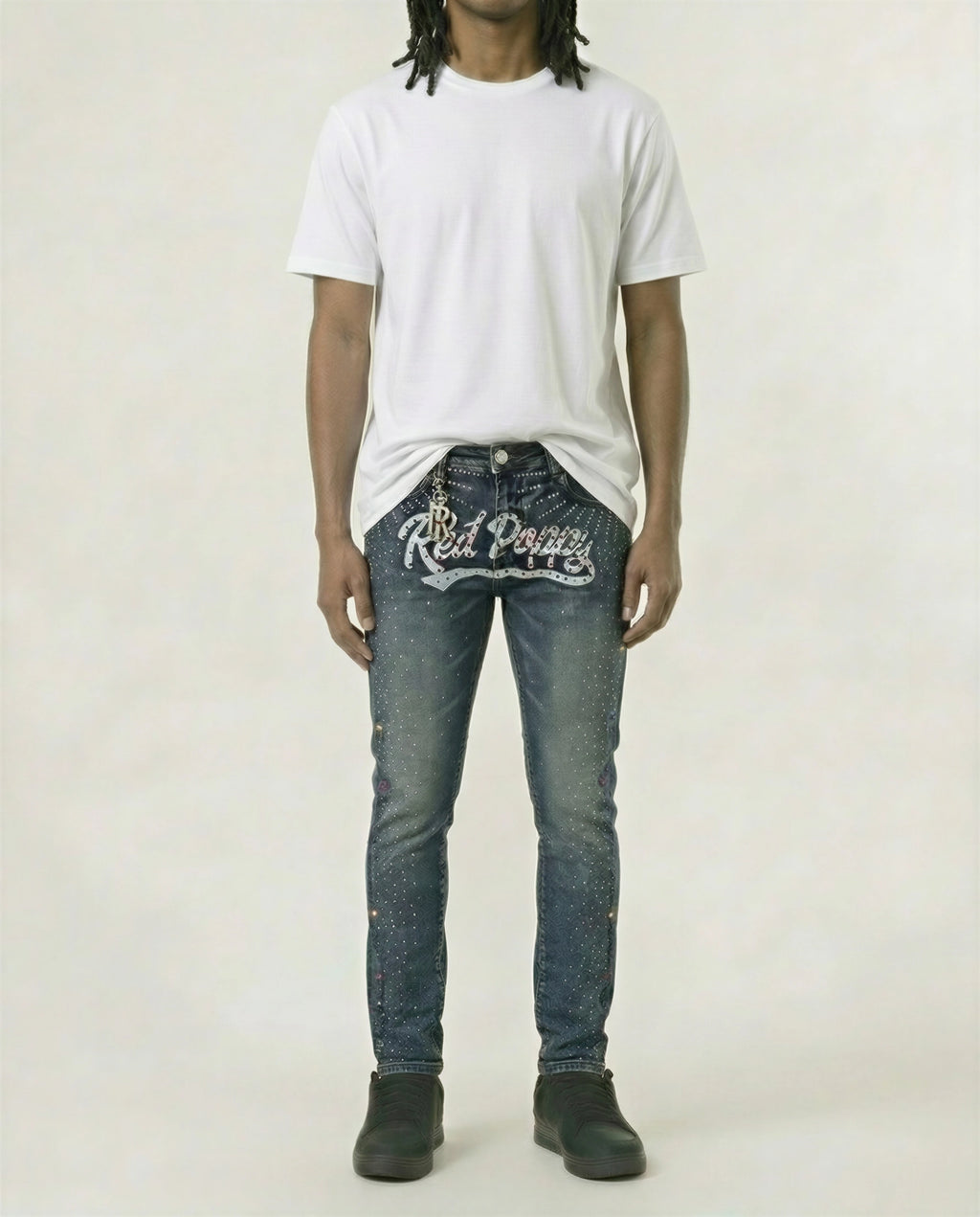 Red Poppy Graphic Jeans - Studded