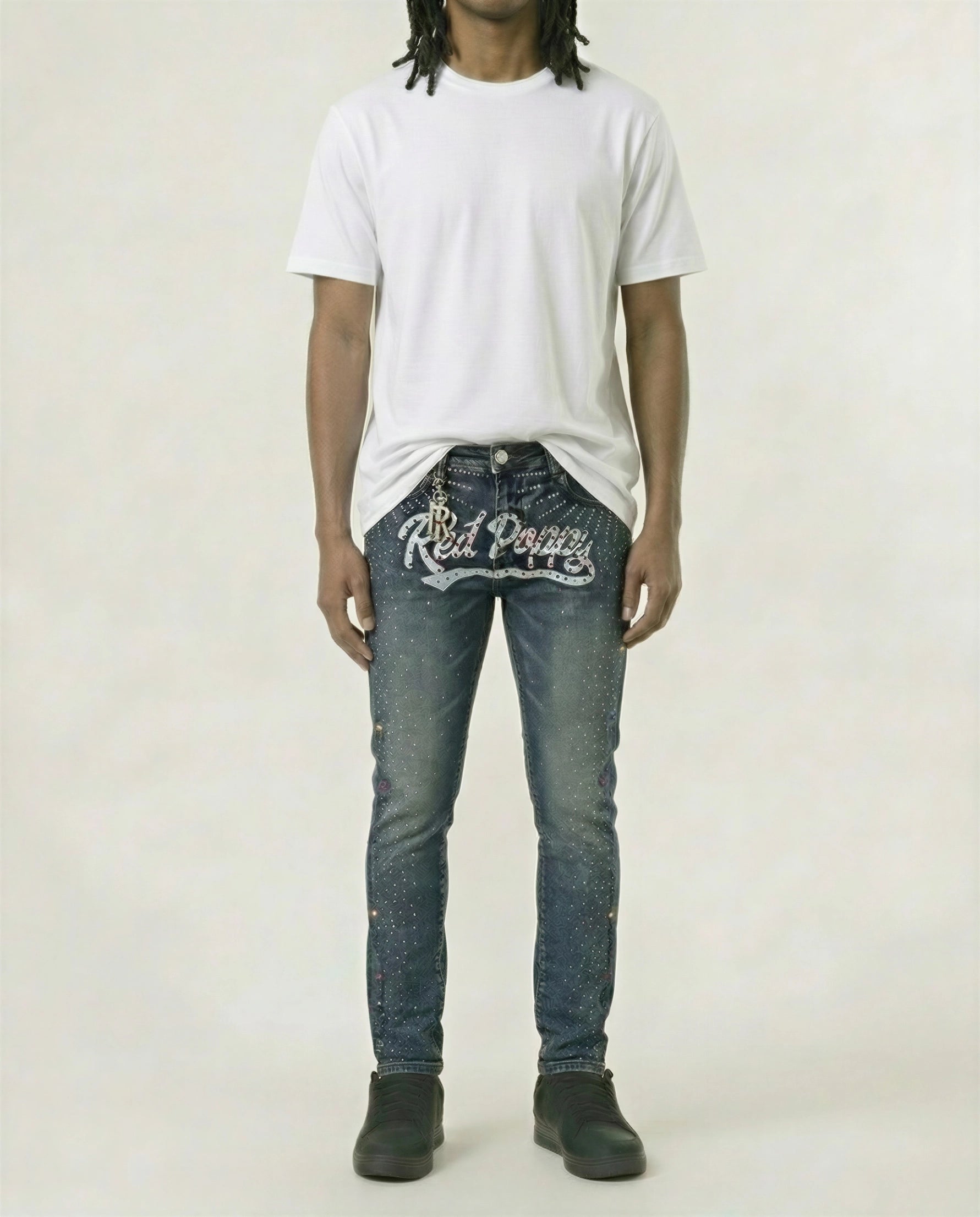 Red Poppy Graphic Jeans - Studded