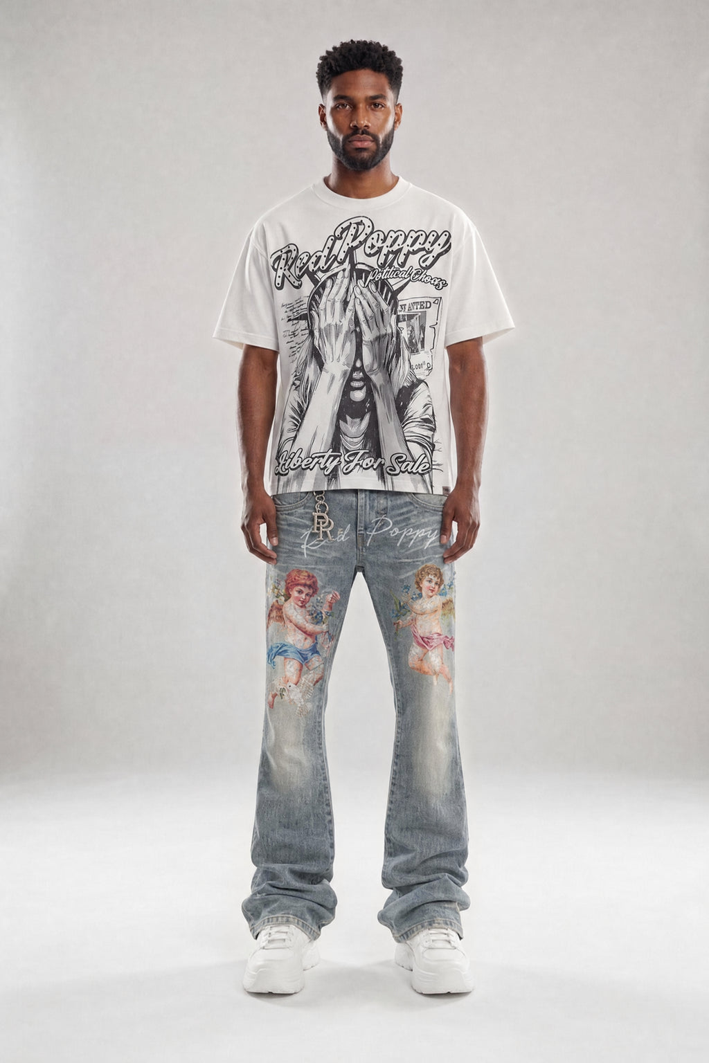 Red Poppy Stacked Flare Fit Jeans - Light Wash