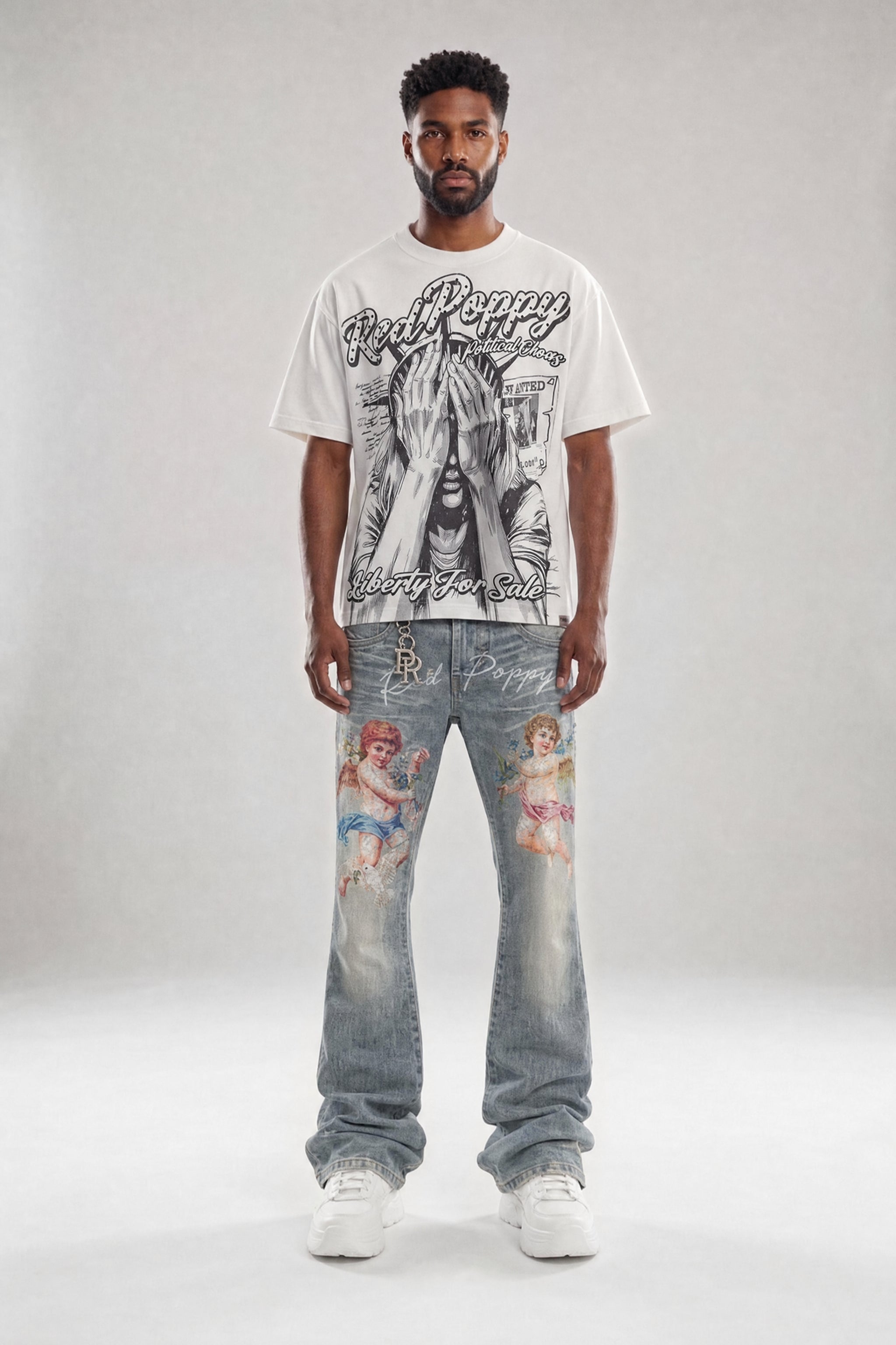 Red Poppy Stacked Flare Fit Jeans - Light Wash