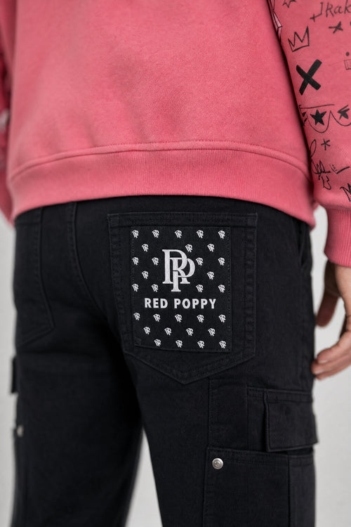 Red Poppy Embroidered Jeans - Stacked Fit