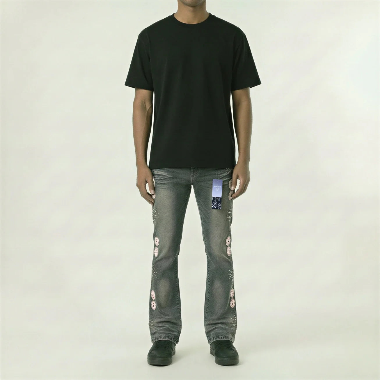 Red Poppy Embellished Jeans - Stacked