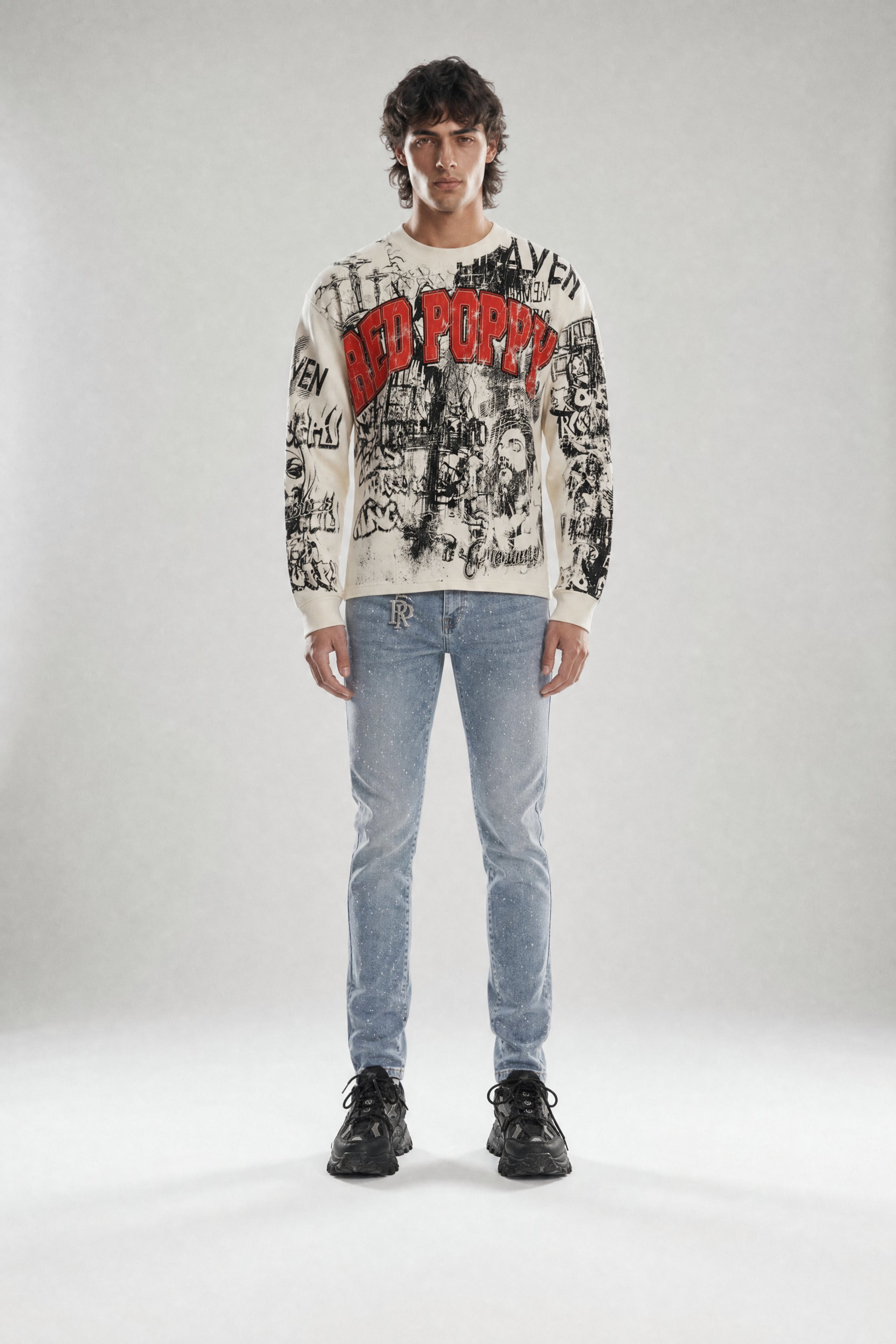Red Poppy Collage Sweatshirt - Graphic