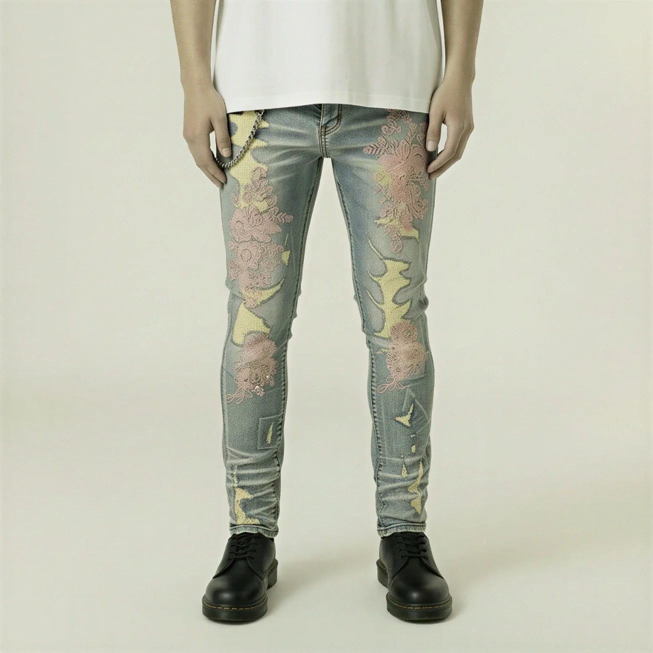 Red Poppy Floral Jeans - Embroidered