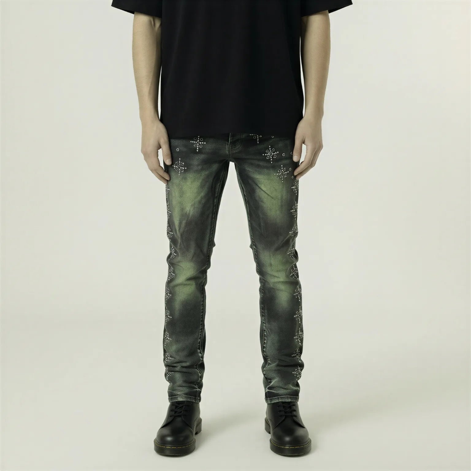 Red Poppy Embellished Jeans - Stacked Fit