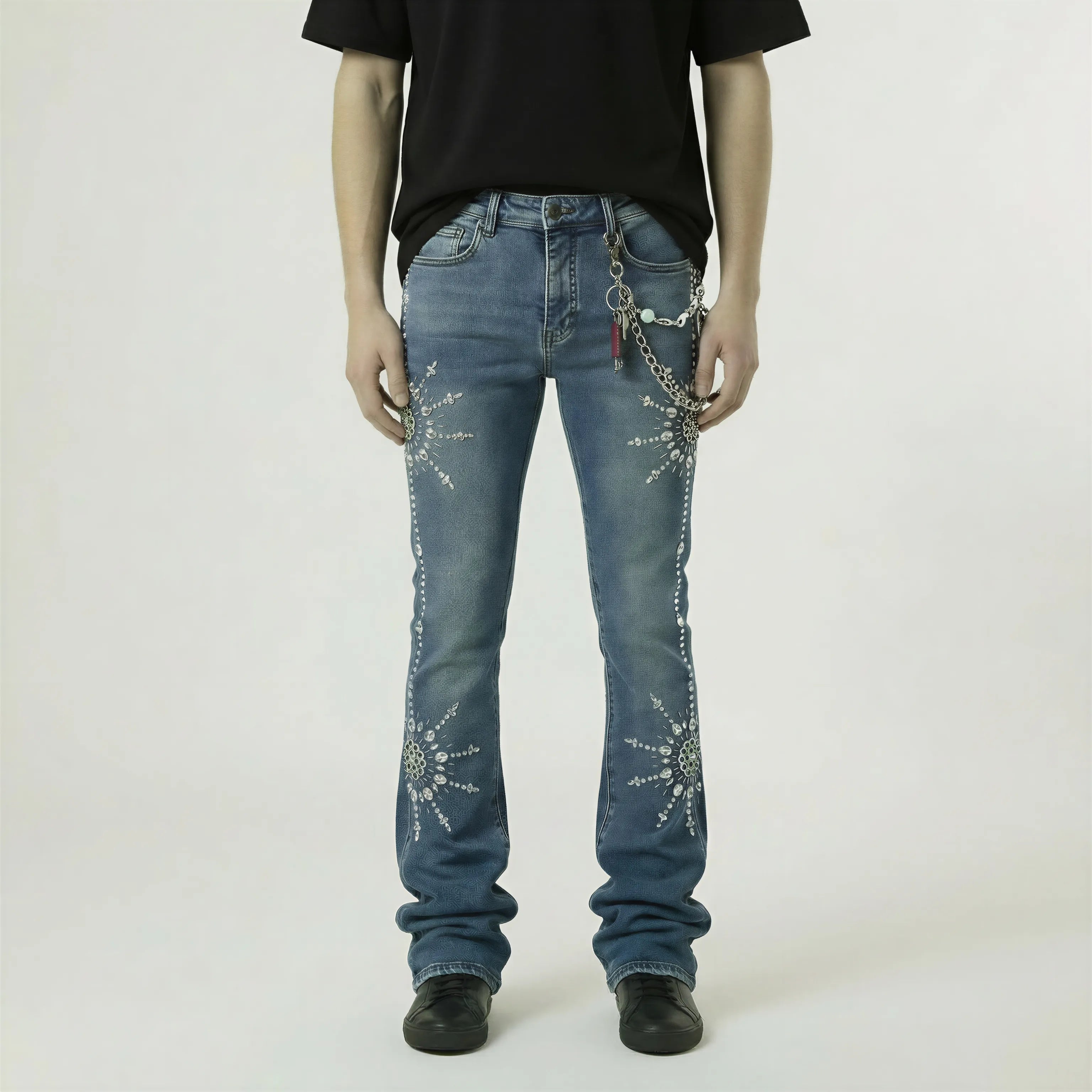 Red Poppy Rhinestone Jeans - Stacked