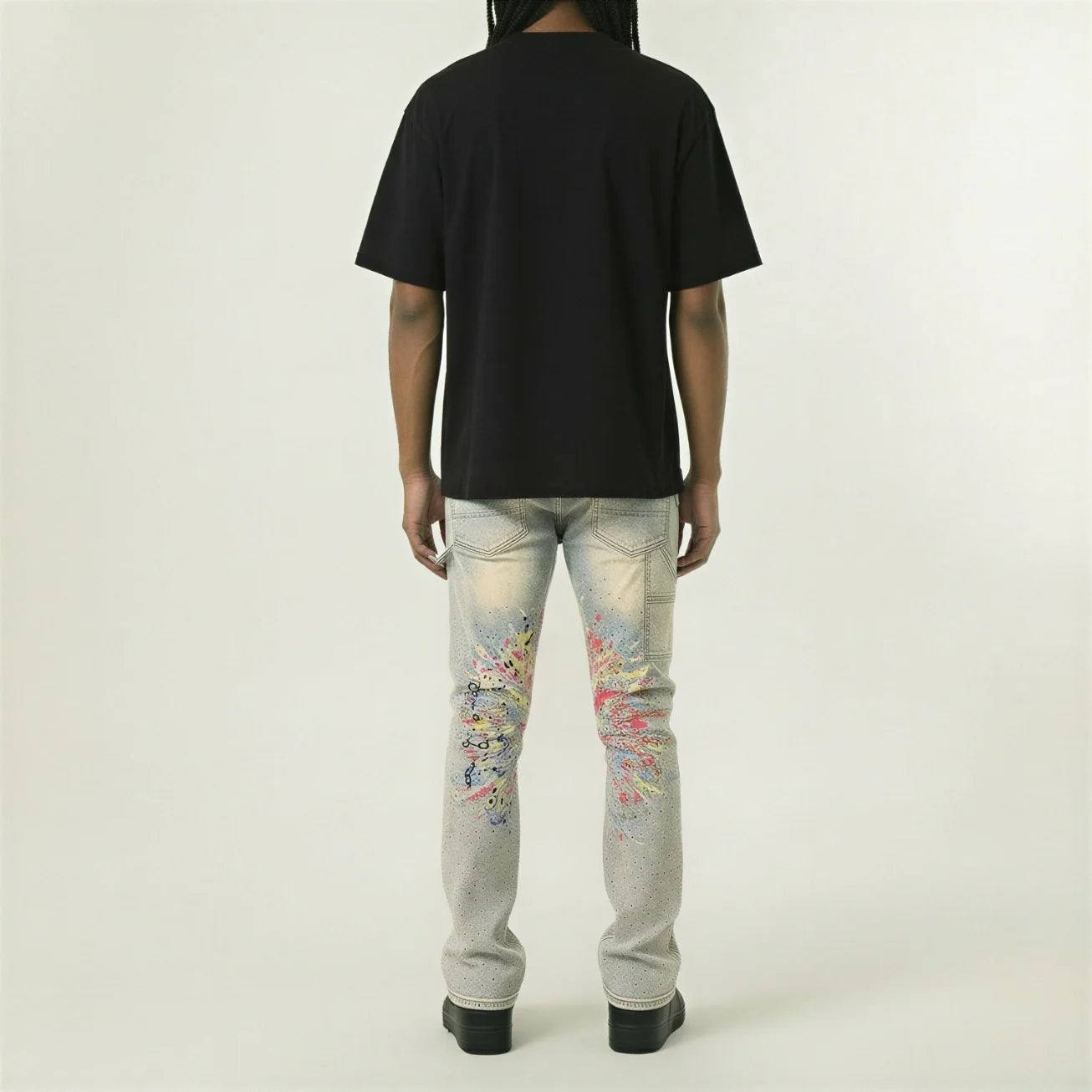 Red Poppy Splatter Jeans - Stacked Fit