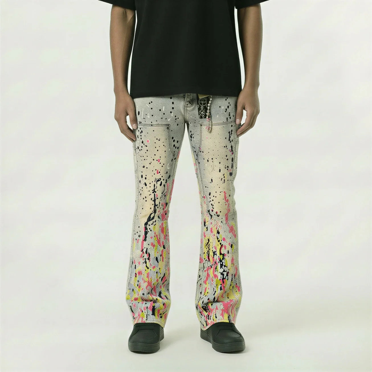 Red Poppy Splatter Jeans - Stacked Fit