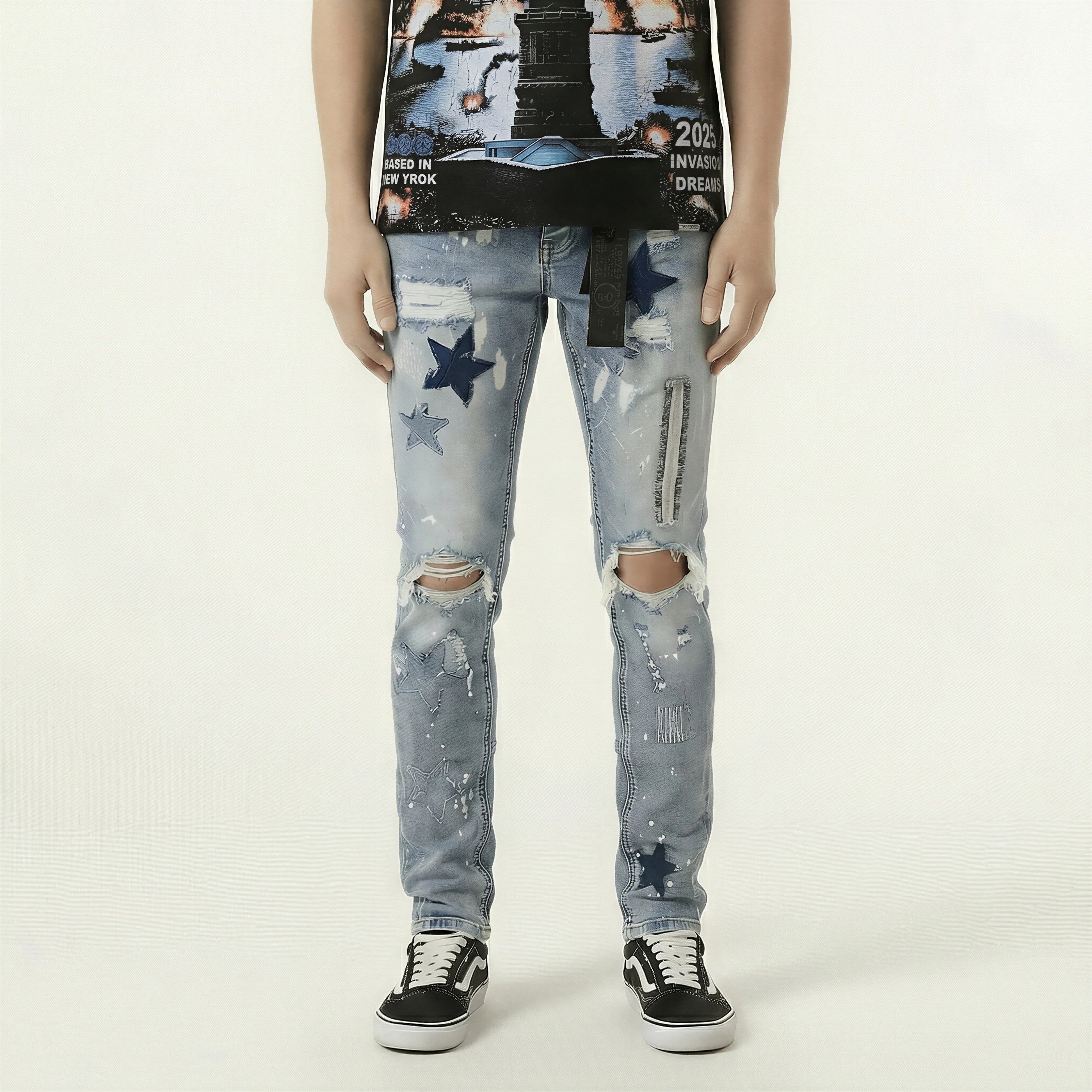 Red Poppy Star Jeans - Distressed