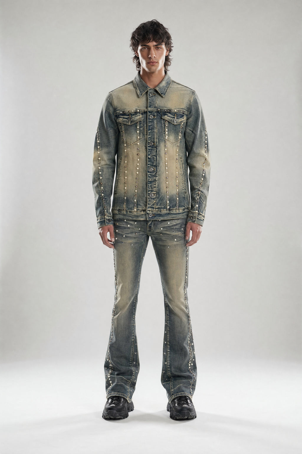 Red Poppy Seam Trucker Jacket - Embellished