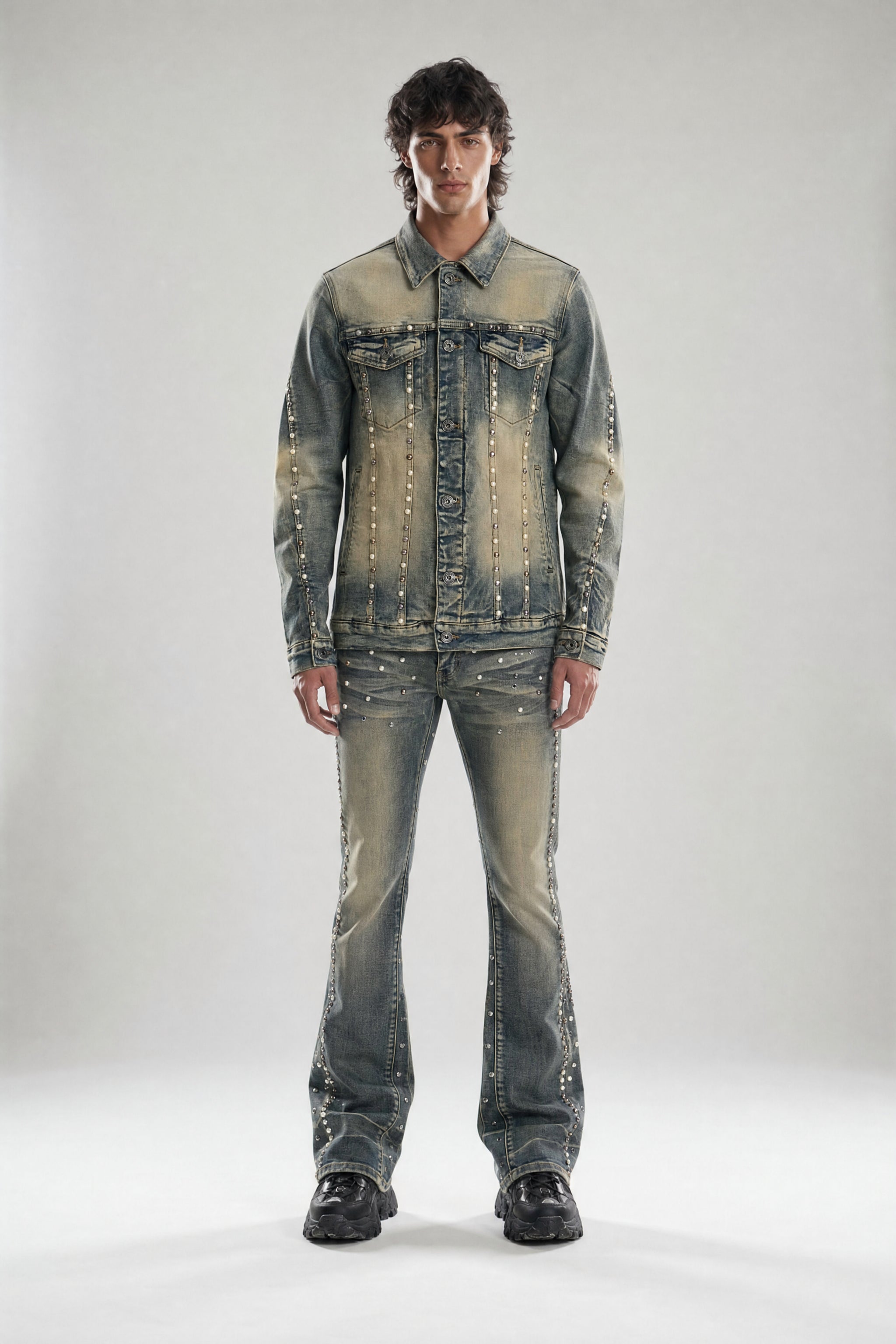 Red Poppy Seam Trucker Jacket - Embellished
