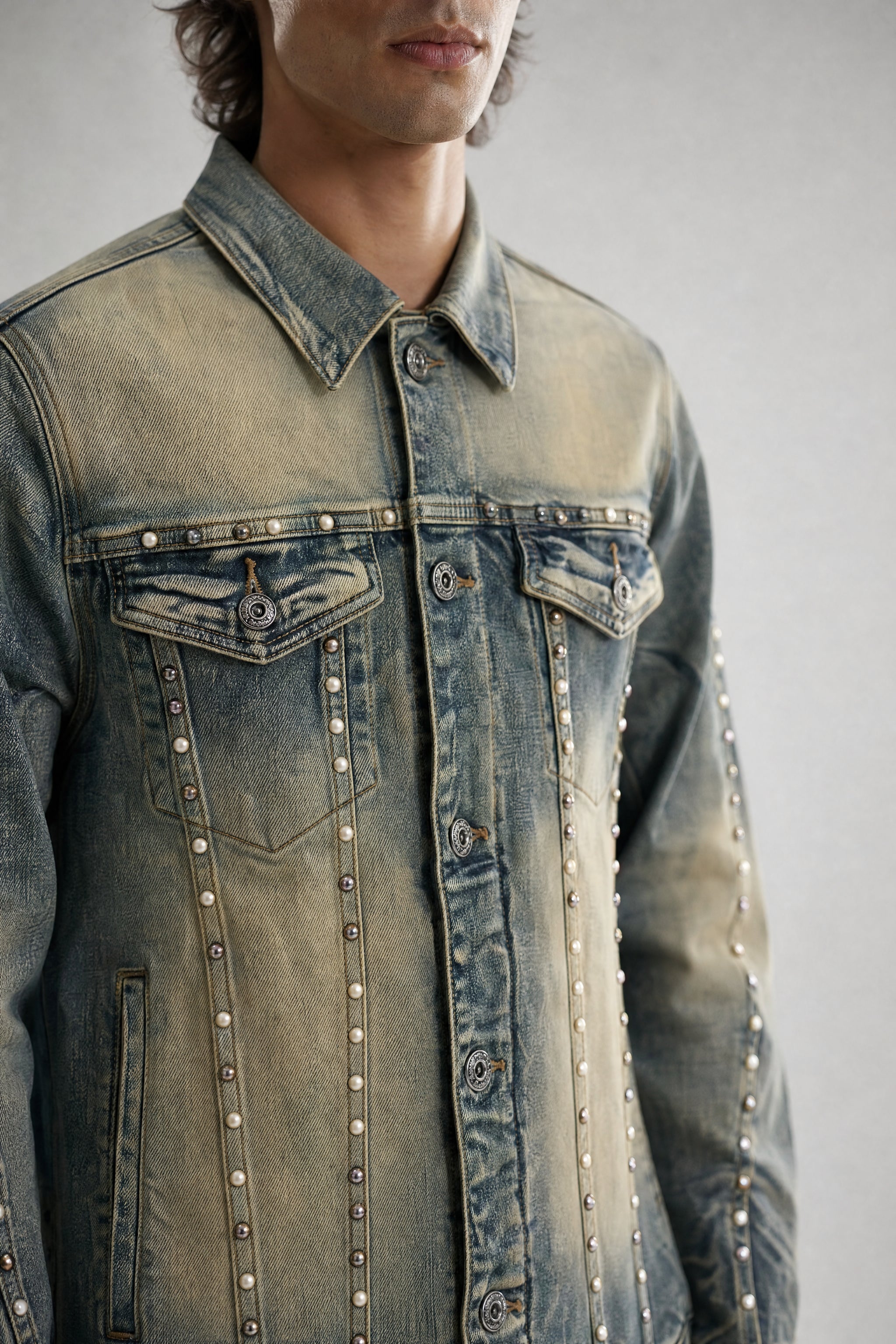 Red Poppy Seam Trucker Jacket - Embellished