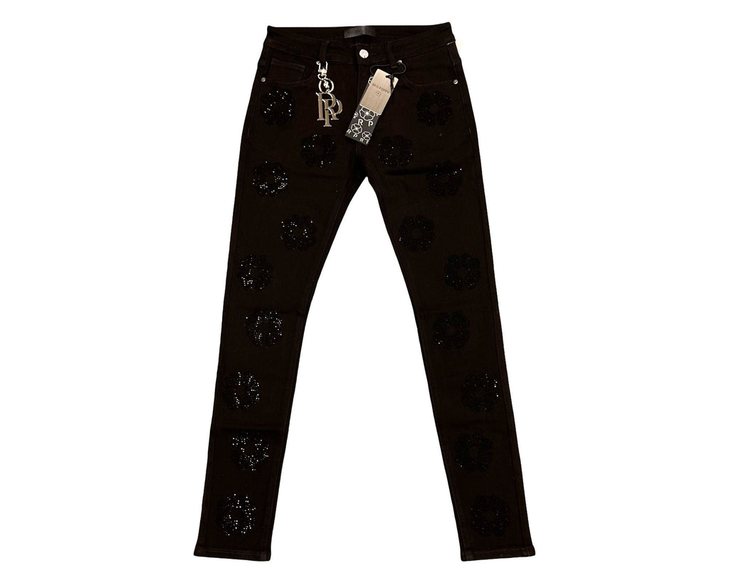 Red Poppy Floral Jeans - Embroidered