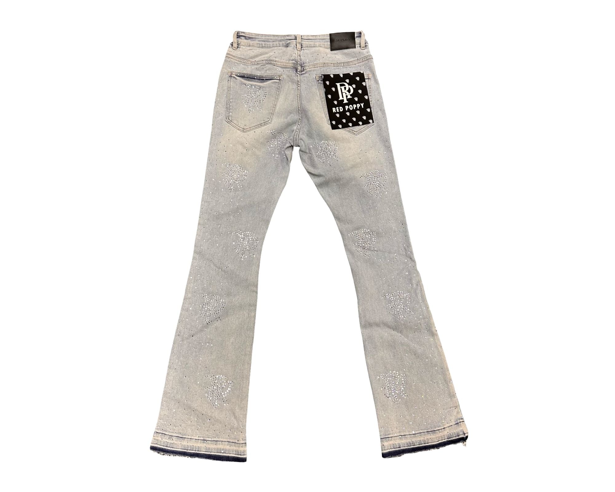 Red Poppy Embroidered Jeans - Flared Fit