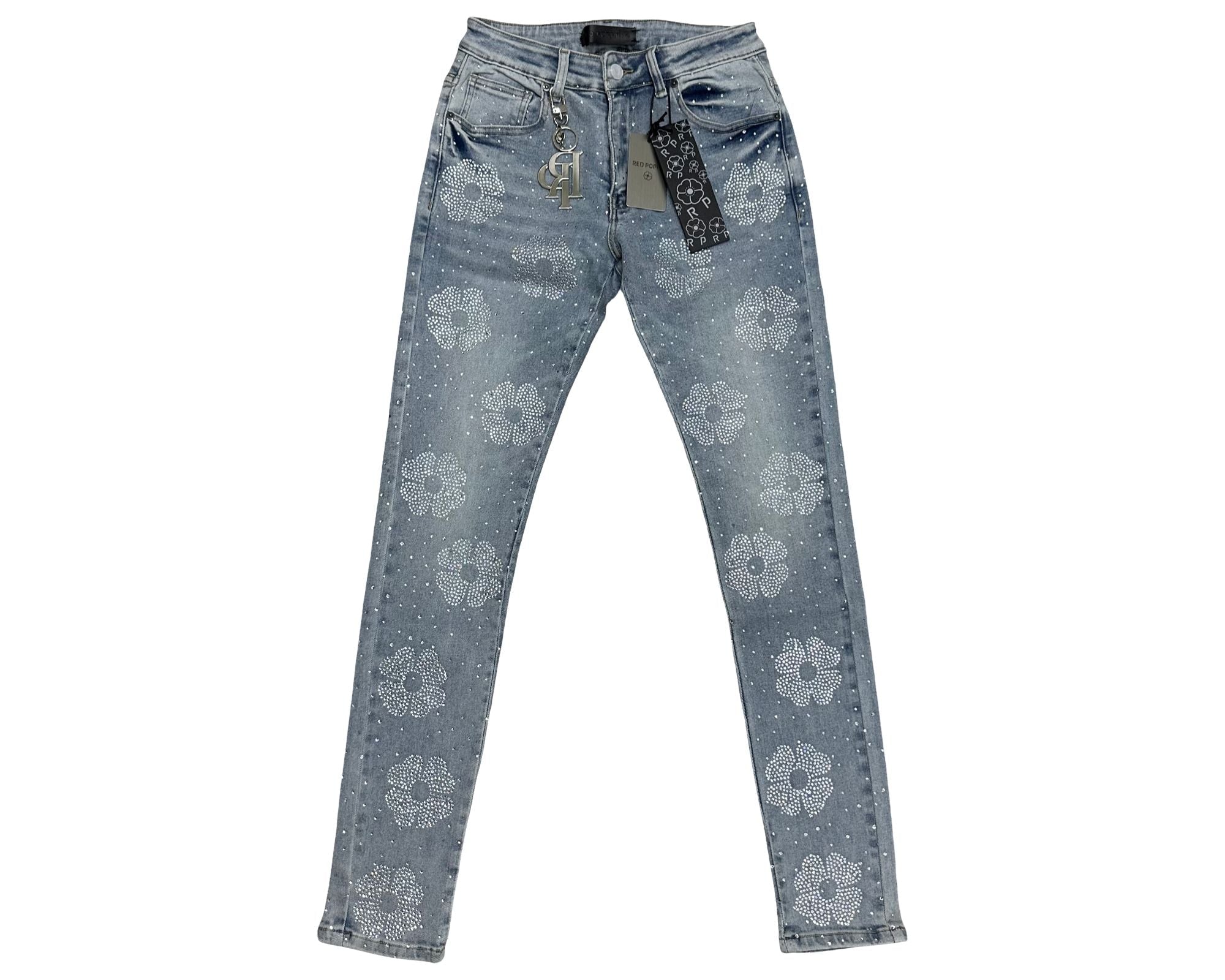 Red Poppy Floral Jeans - Graphic