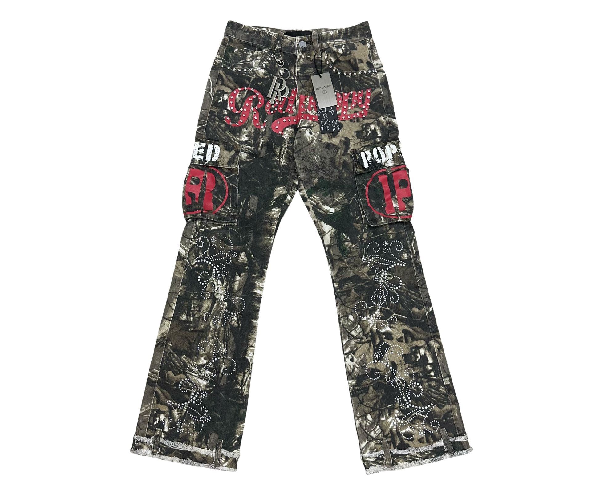 Red Poppy Camo Cargo Jeans - Frayed Hem