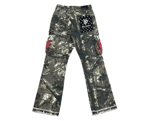 Red Poppy Camo Cargo Jeans - Frayed Hem