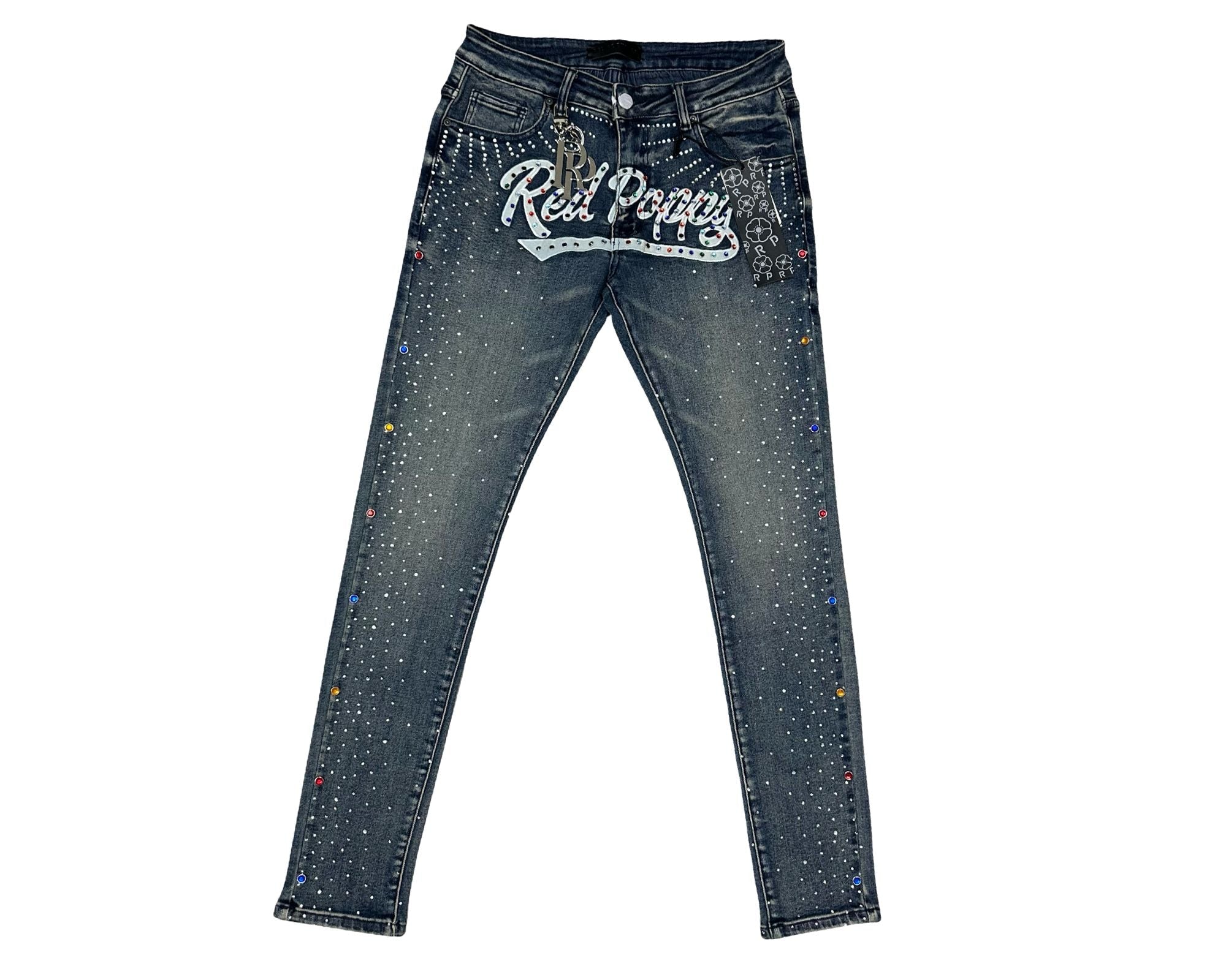 Red Poppy Graphic Jeans - Studded