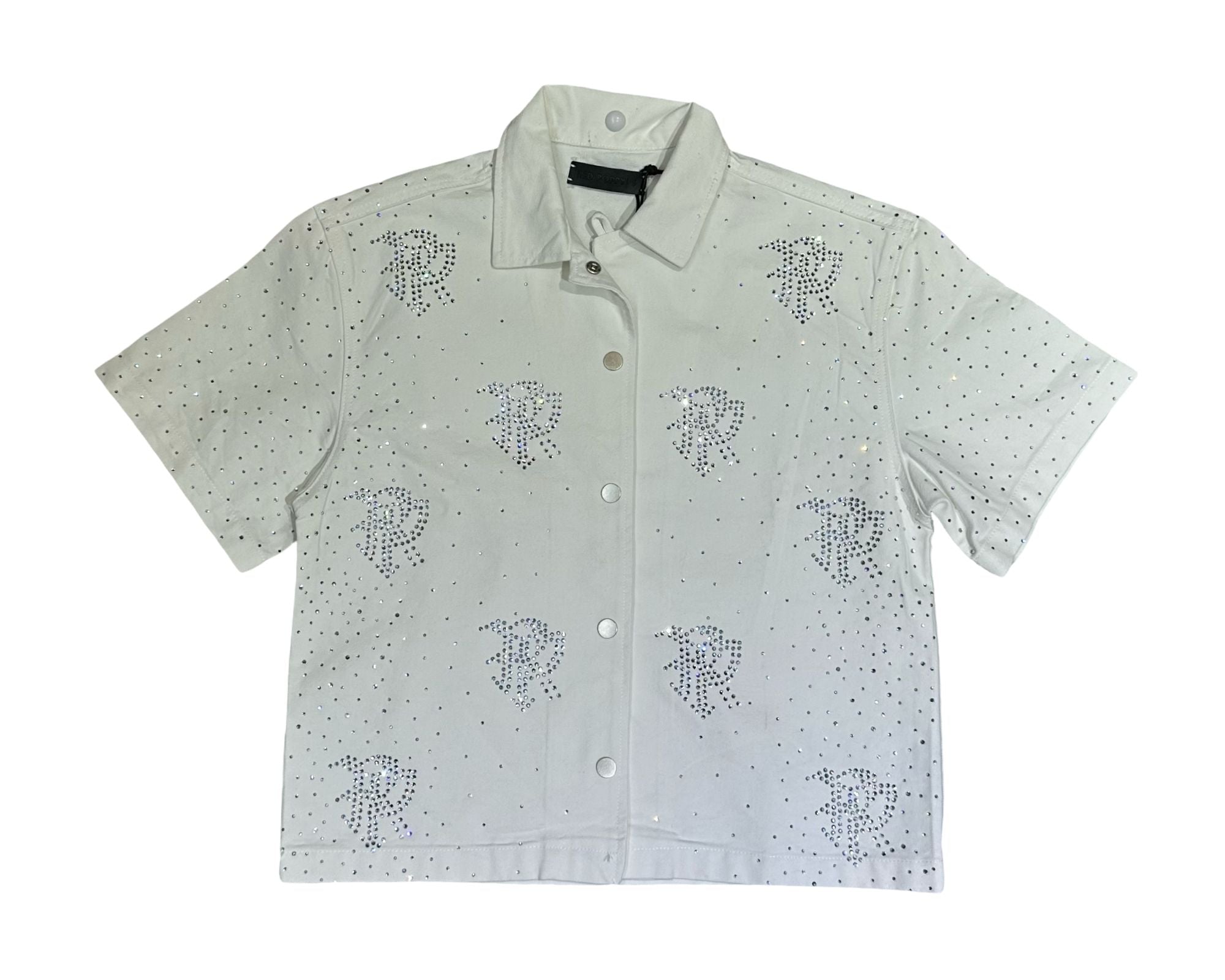 Red Poppy Embroidered White Shirt - Cropped