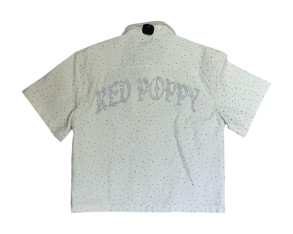 Red Poppy Embroidered White Shirt - Cropped