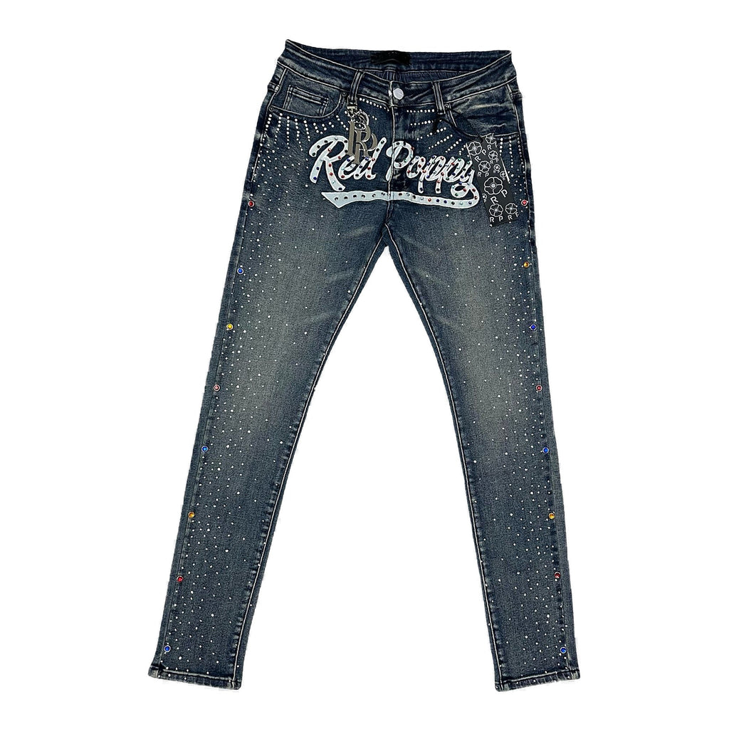 Red Poppy Graphic Jeans - Studded