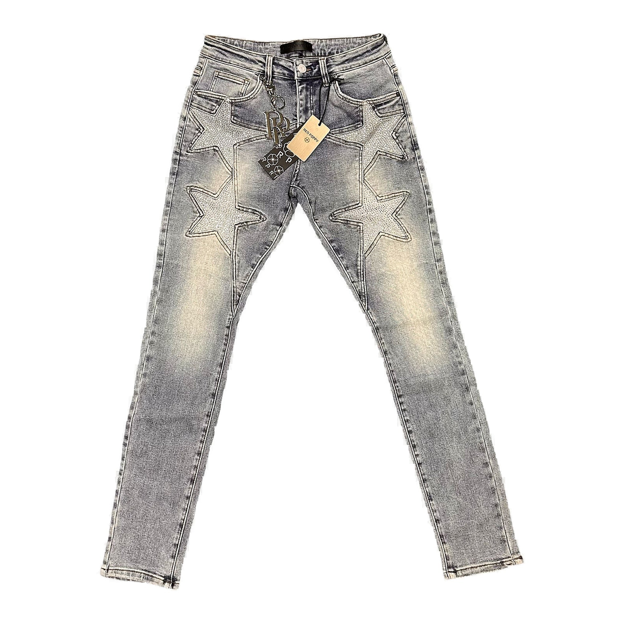 Red Poppy Star Jeans - Embroidered