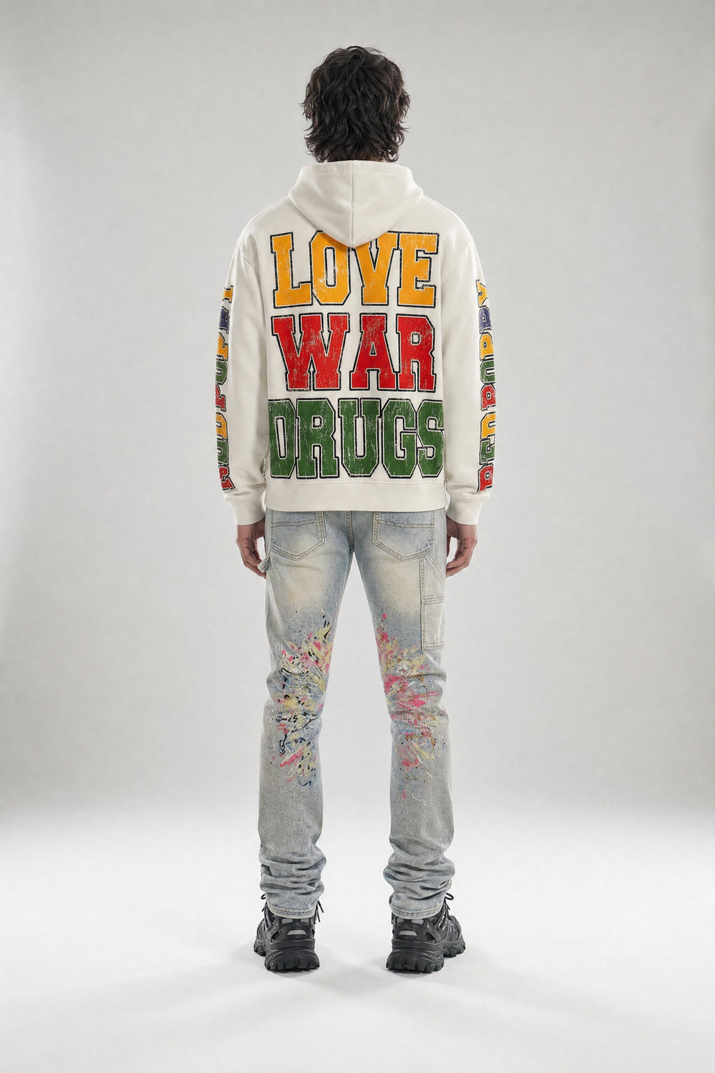 Red Poppy Splatter Jeans - Stacked