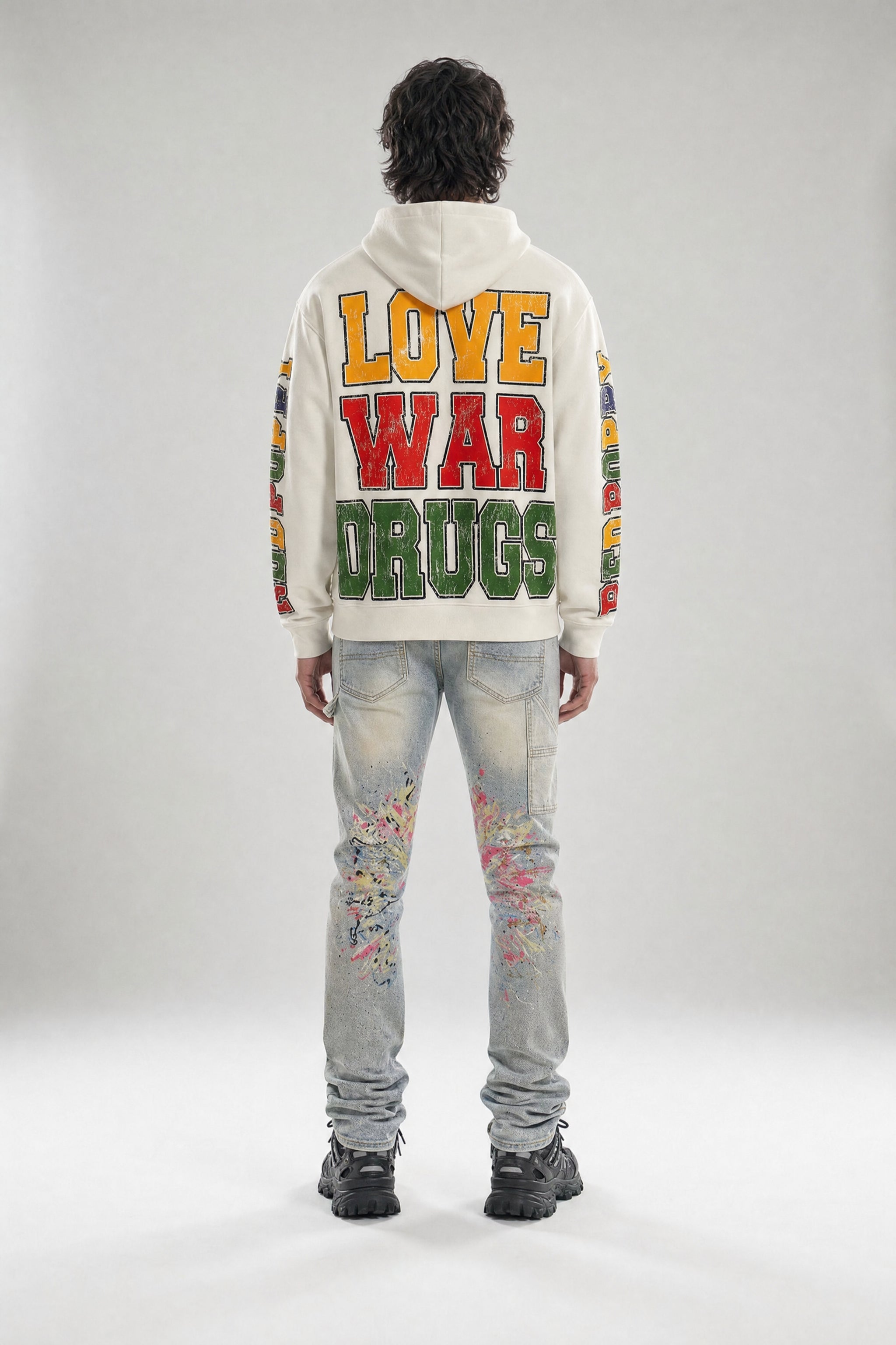 Red Poppy Splatter Jeans - Stacked