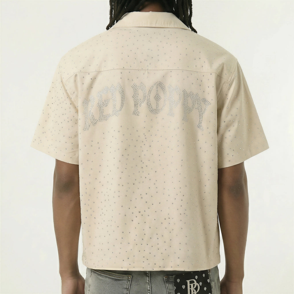 Red Poppy Embroidered White Shirt - Cropped